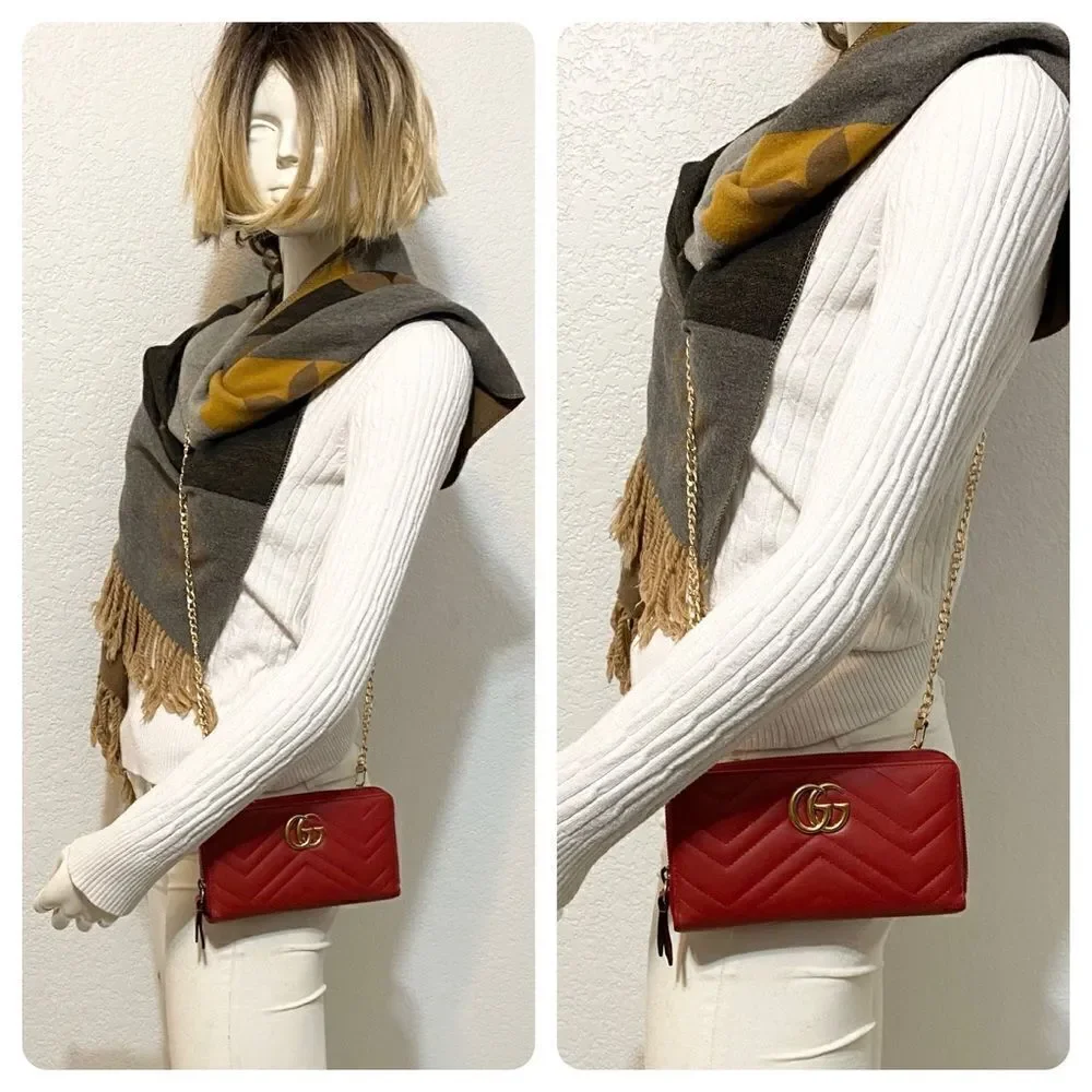 GUCCI GG Marmont Zip Around Wallet Crossbody 💼Red - Picture 2 of 16
